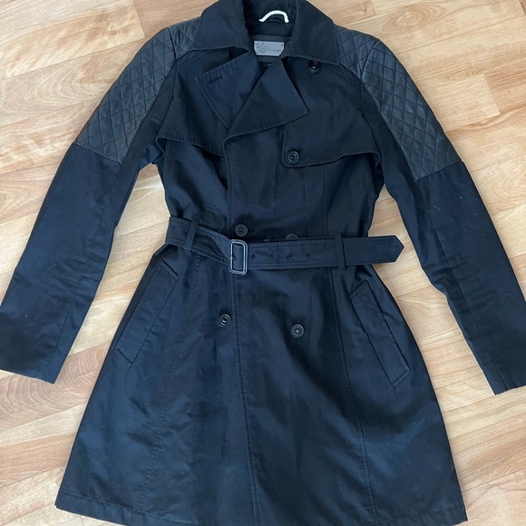 Mackage Black Cotton Quilted-Leather-Trim Belted Trench Coat - Picture 3 of 15